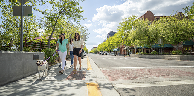 Walking along Main Street